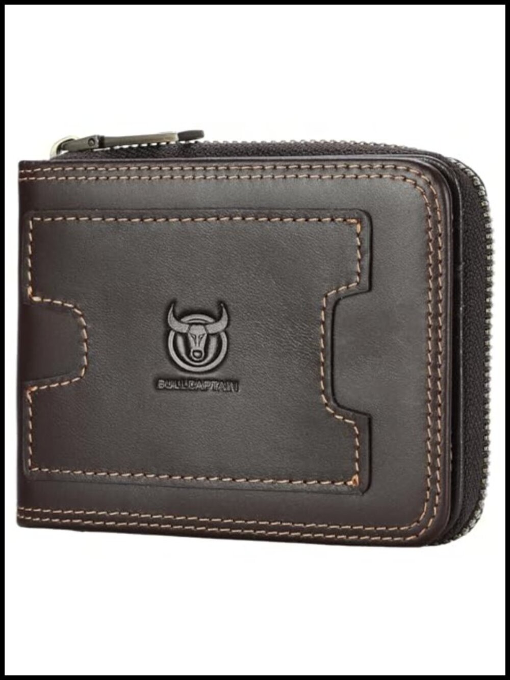 Genuine Leather RFID Blocking Zipper Bifold Wallet for Men with ID Window 14